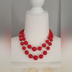 Red Graduated Acrylic Bead Statement Necklace